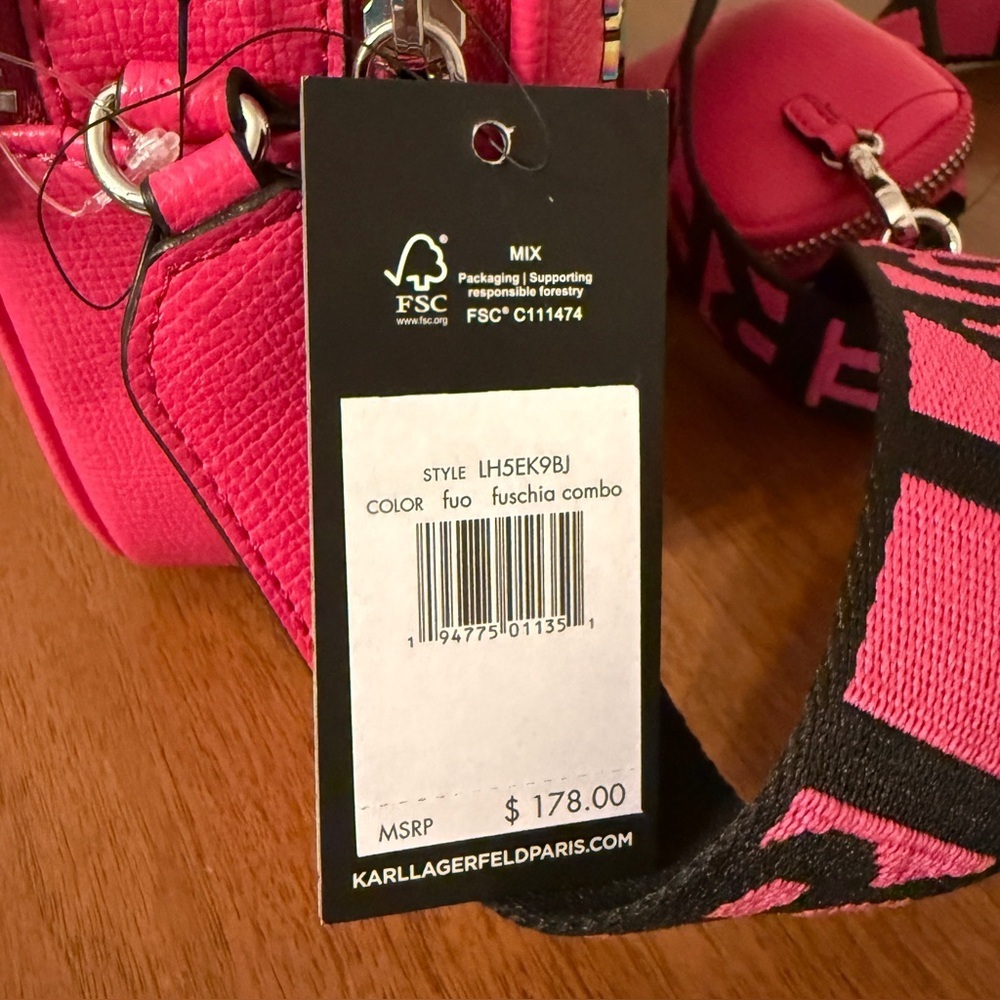 Karl Lagerfeld Hot Pink Fuchsia Iridescent Charm Crossbody Bag, NWT, # LH5EK9BJ - Picture 9 of 10